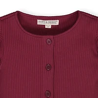 Hope & Henry Baby Girls Short Sleeve Rib Knit Button Front Jumpsuit
