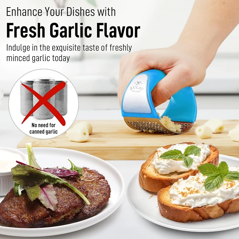 Stainless Steel Garlic Press Rocker Set - Premium Garlic Mincer Garlic Crusher with Peeler and Scraper