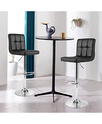 Set of 2 Adjustable Bar Stools Pu Leather Swivel Kitchen Counter Pub Chair