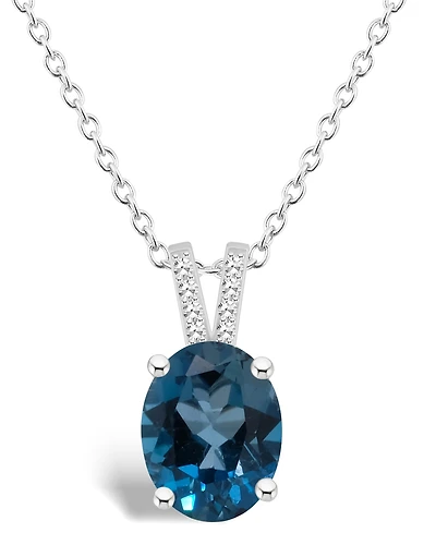 Macy's Women's London Blue Topaz (-/ ct.t.w.) and Diamond Accent Pendant Necklace in Sterling Silver