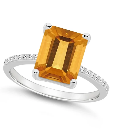 Macy's Women's Citrine (3-1/6 ct.t.w.) and Diamond (1/10 Ring Sterling Silver