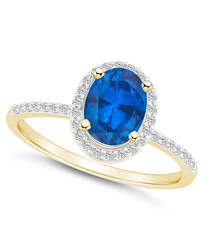 Macy's Lab Grown Sapphire (1-1/2 ct. t.w.) and White (1/5 Halo Ring 10K Yellow Gold