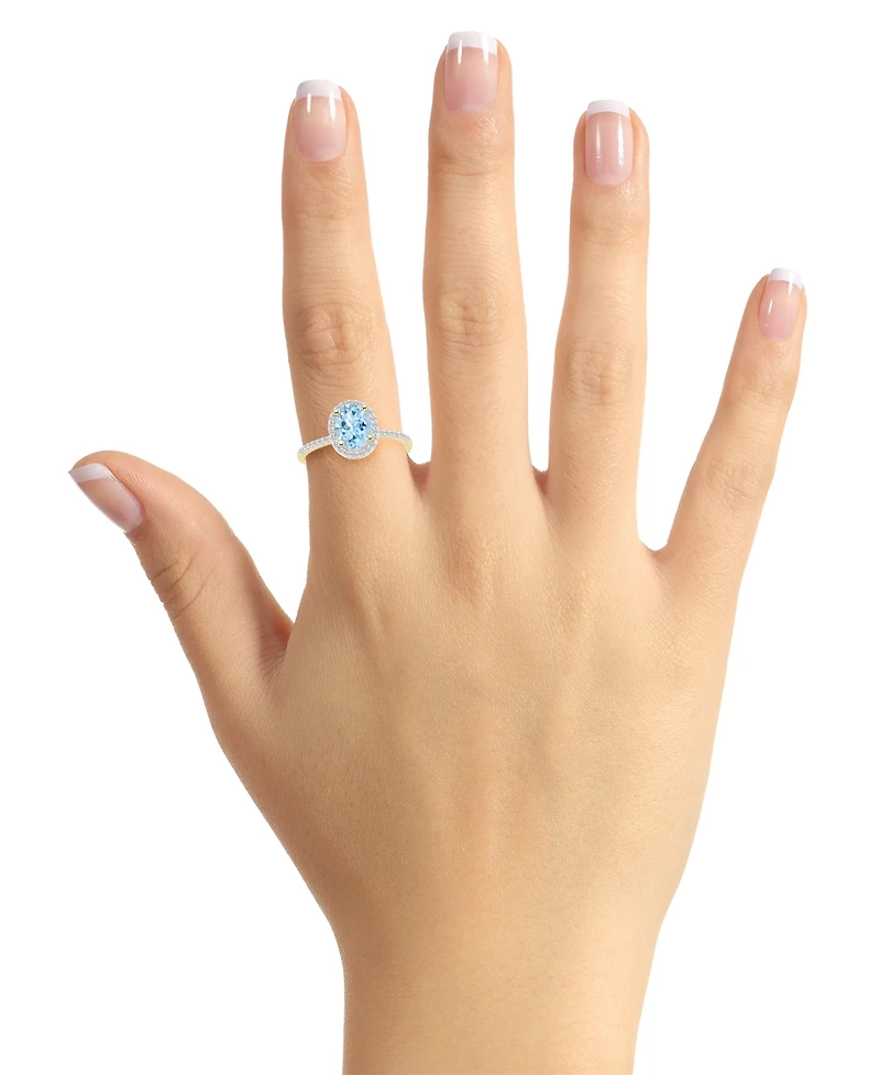 Lab-Grown Spinel Aquamarine (1-1/4 ct. t.w.) and Sapphire (1/5 Halo Ring 10K Gold