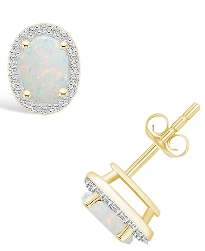 Lab Grown Opal (2/3 ct. t.w.) and Lab Grown Sapphire (1/5 ct. t.w.) Halo Studs in 10K Gold
