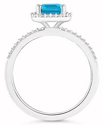 Blue Topaz (2 ct. t.w.) and Lab-Grown Sapphire (1/4 Halo Ring 10K White Gold