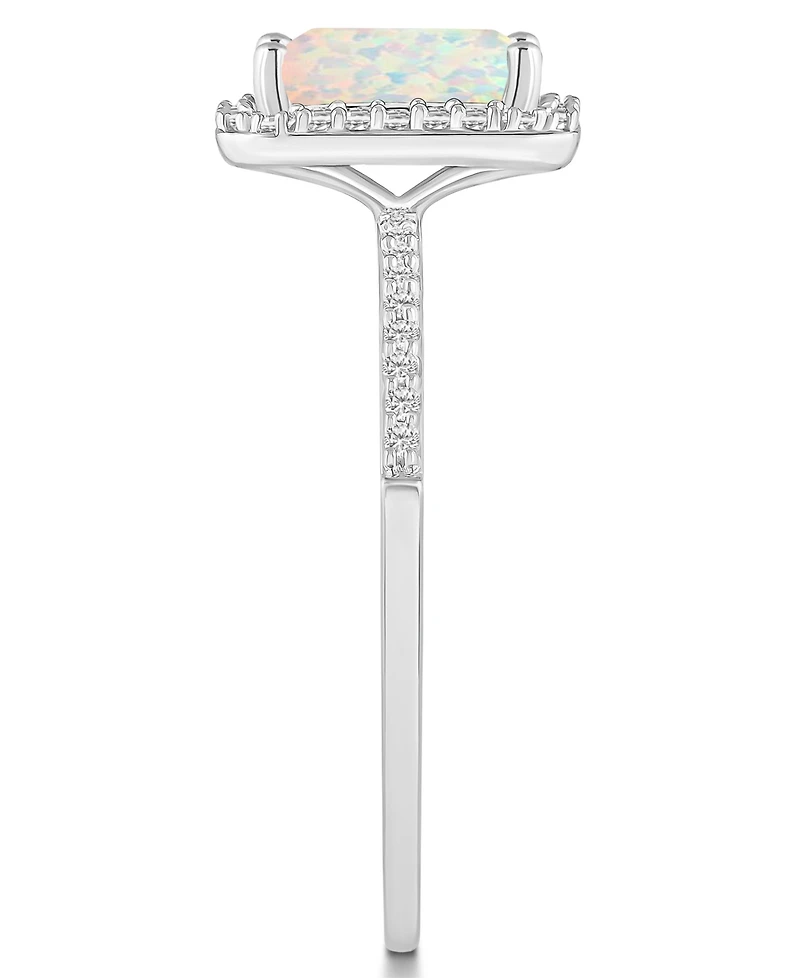 Lab-Grown Opal (3/4 ct. t.w.) and Sapphire (1/4 Halo Ring 10K White Gold