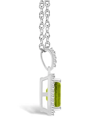 Peridot (1-2/3 ct. t.w.) and Lab Grown Sapphire (1/5 ct. t.w.) Halo Pendant Necklace in 10K White Gold