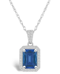 Macy's Lab Grown Sapphire (2 ct. t.w.) and Lab Grown Sapphire (1/5 ct. t.w.) Halo Pendant Necklace in 10K White Gold