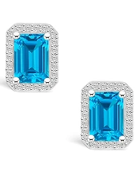 Blue Topaz (2-3/5 ct. t.w.) and Lab Grown Sapphire (1/4 ct. t.w.) Halo Studs in 10K White Gold