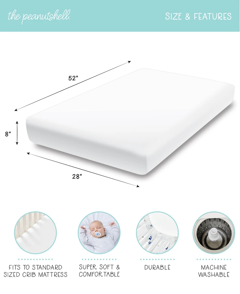 The Peanutshell Fitted Crib Sheets for Baby Boy or Baby Girl, 4 Pack Set, Blue Dino