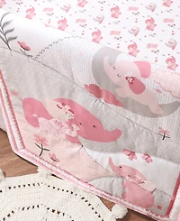 The Peanutshell Pink Elephant Crib Bedding Set for Baby Girls, 3 Piece Nursery Set