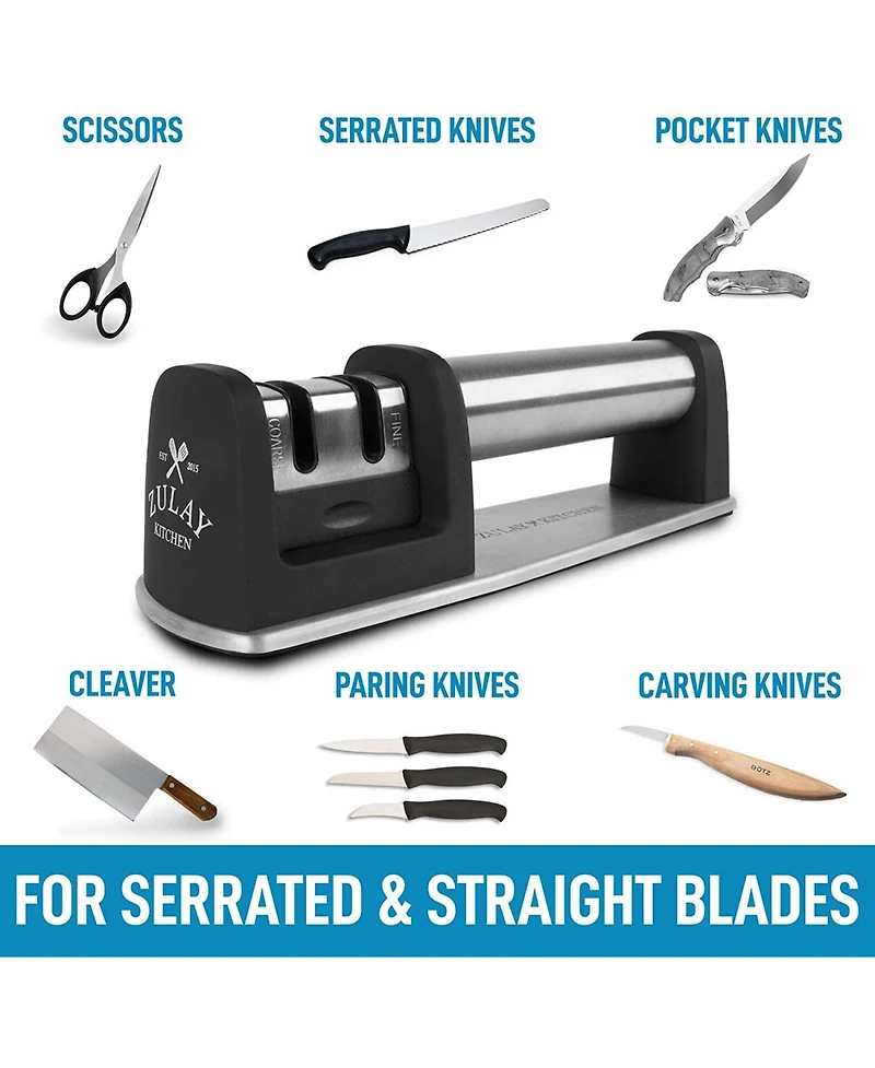 Premium Quality Knife Sharpener for Straight and Serrated Knives Stainless Steel Ceramic Tungsten