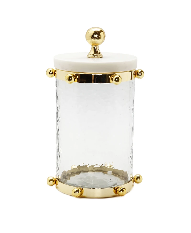 Classic Touch Hammered Glass Canister with Ball Design and Marble Cover Set, 2 Piece