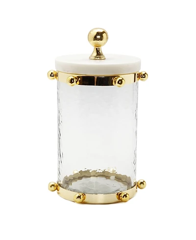 Classic Touch Hammered Glass Canister with Ball Design and Marble Cover Set, 2 Piece