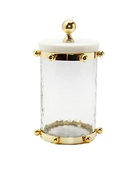Classic Touch Hammered Glass Canister with Ball Design and Marble Cover Set, 2 Piece