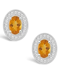 Macy's Citrine (9/10 ct. t.w.) and Diamond (1/5 ct. t.w.) Halo Studs in Sterling Silver