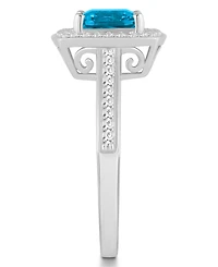 Macy's Blue Topaz (1-3/4 ct. t.w.) and Diamond (1/4 Halo Ring Sterling Silver