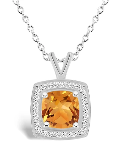 Macy's Citrine (1-1/2 ct. t.w.) and Diamond (1/7 ct. t.w.) Halo Pendant Necklace in Sterling Silver