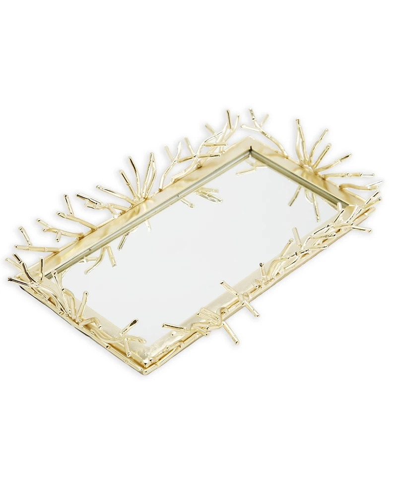 Classic Touch Rectangular Decorative Mirror Tray Design Border, 12" x 6"