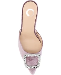 Journee Collection Women's Rishie Ornamented Kitten Heel Velvet Slip On Pumps