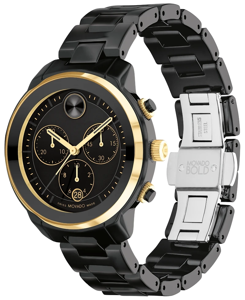 Movado Women's Bold Verso Swiss Quartz Black Ceramic Bracelet Watch 39mm