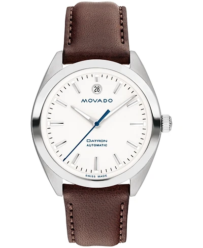 Movado Men's Heritage Datron Swiss Automatic Chocolate Genuine Leather Strap Watch 40mm