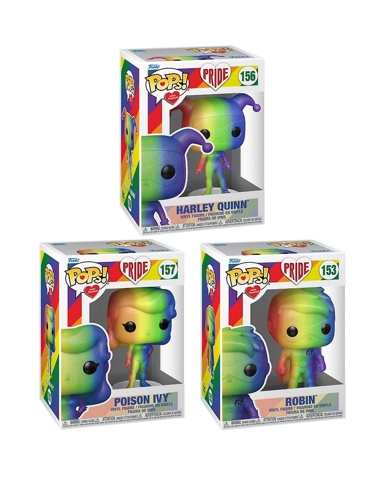 Funko Pop Heroes Dc Pride Collectors Set Rainbow Glitter 3 Figure Set Harley Quinn Poison Ivy Robin