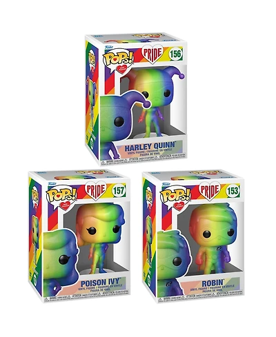 Funko Pop Heroes Dc Pride Collectors Set Rainbow Glitter 3 Figure Set Harley Quinn Poison Ivy Robin