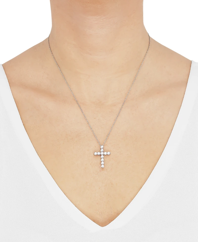Grown With Love Lab Diamond Cross Pendant Necklace (1 ct. t.w.) 14k White or Yellow Gold, 16" + 2" extender