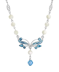 2028 Silver-Tone Aqua and Mother of Pearl Necklace