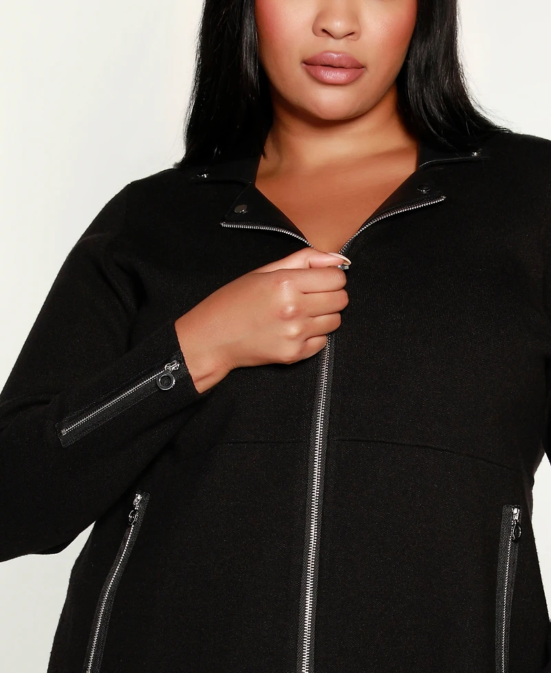 Belldini Plus Black Label Collared Sweater Jacket