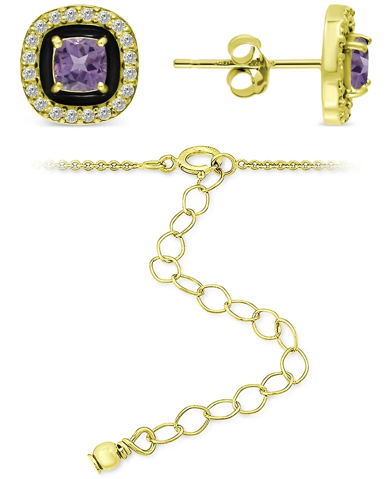 Giani Bernini 2-Pc. Set Blue Topaz (1/2 ct. t.w.), Cubic Zirconia & Enamel Pendant Necklace Matching Stud Earrings (Also Lab-Grown Opal, Green Qu