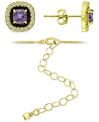 Giani Bernini 2-Pc. Set Blue Topaz (1/2 ct. t.w.), Cubic Zirconia & Enamel Pendant Necklace Matching Stud Earrings (Also Lab-Grown Opal, Green Qu