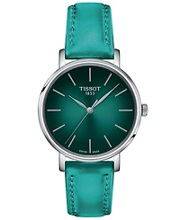 Tissot Women's Swiss Everytime Green Faux Leather Strap Watch 34mm