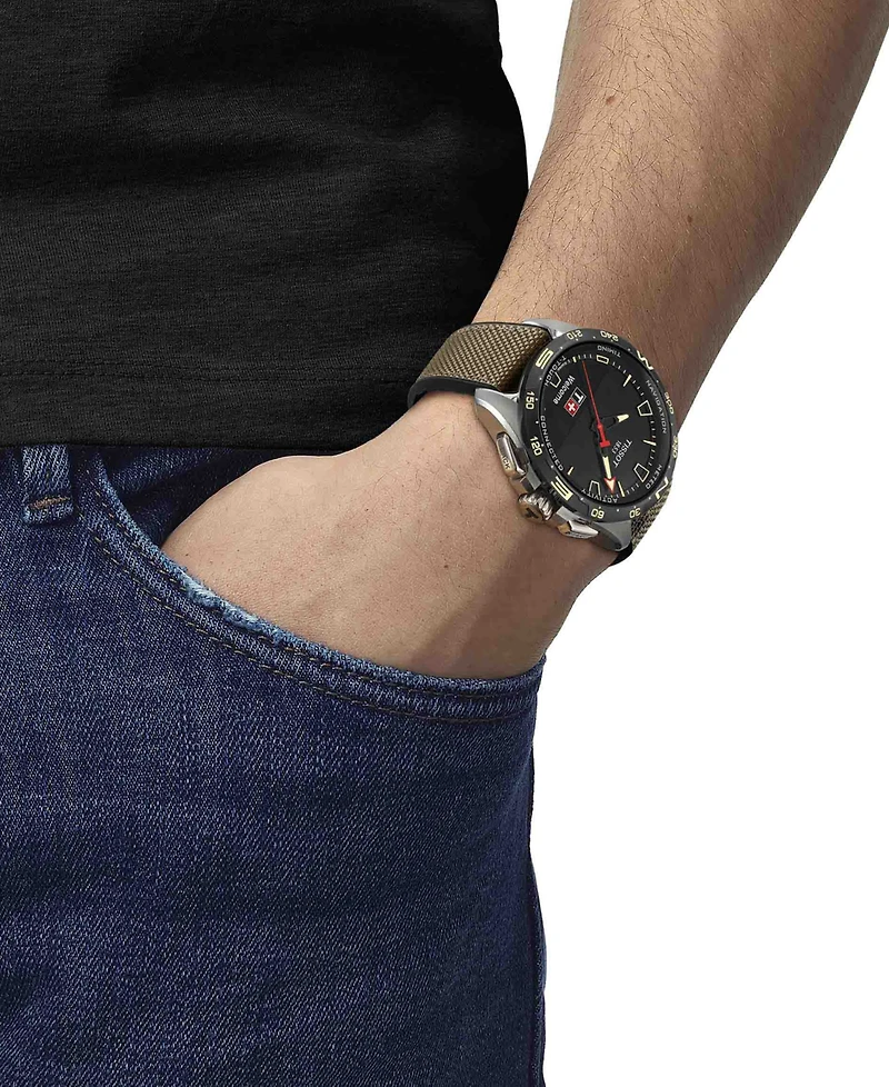 Tissot Men's Swiss T-Touch Connect Solar Beige Textile & Leather Strap Smart Watch 48mm