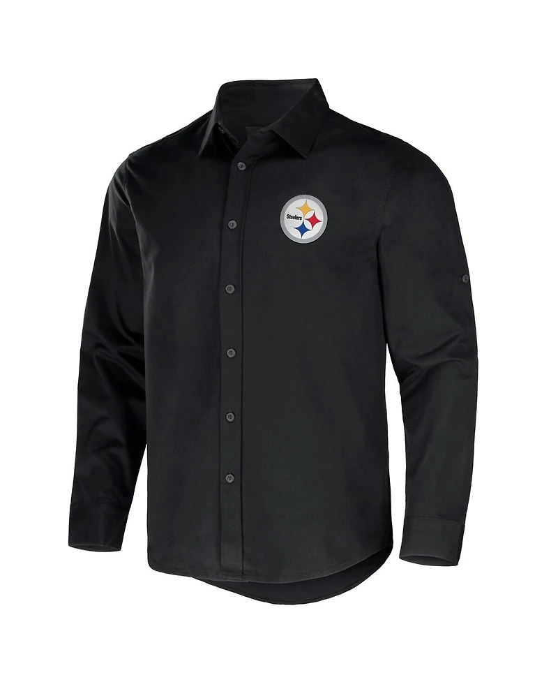 Men's Nfl x Darius Rucker Collection by Fanatics Black Pittsburgh Steelers Convertible Twill Long Sleeve Button-Up Shirt