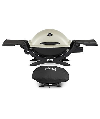 Weber Q1200 Liquid Propane Grill (Titanium) With Grill Cover