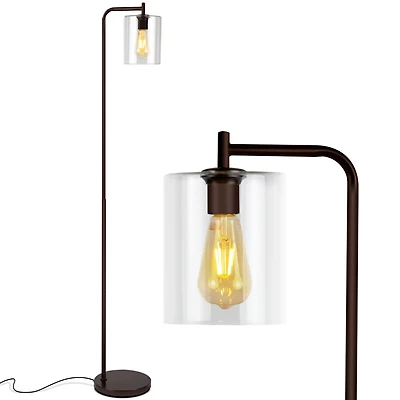 Elizabeth Modern Led Gold Floor Lamp with Glass Shade (66"), Edison Bulb Included