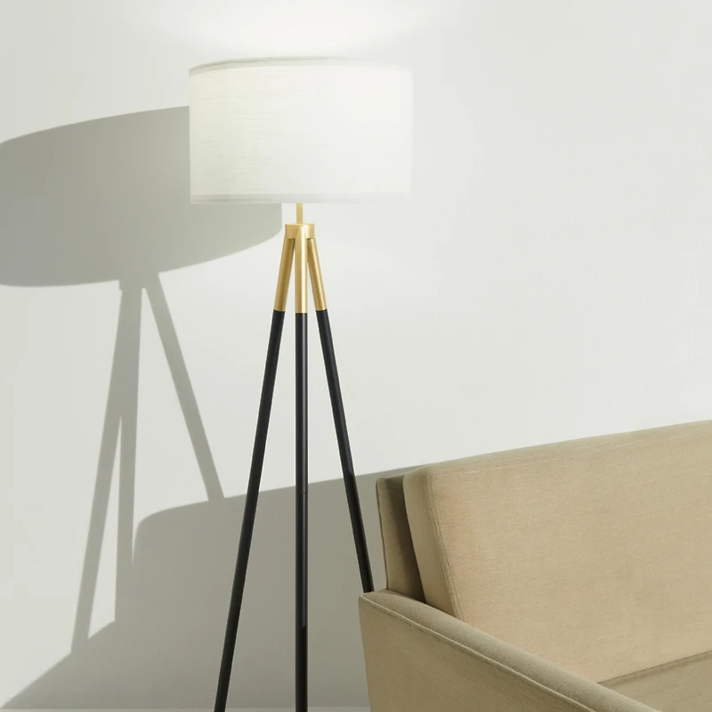 Levi Modern Led Tripod Gold Floor Lamp with Drum Shade (61"), Bulb Included