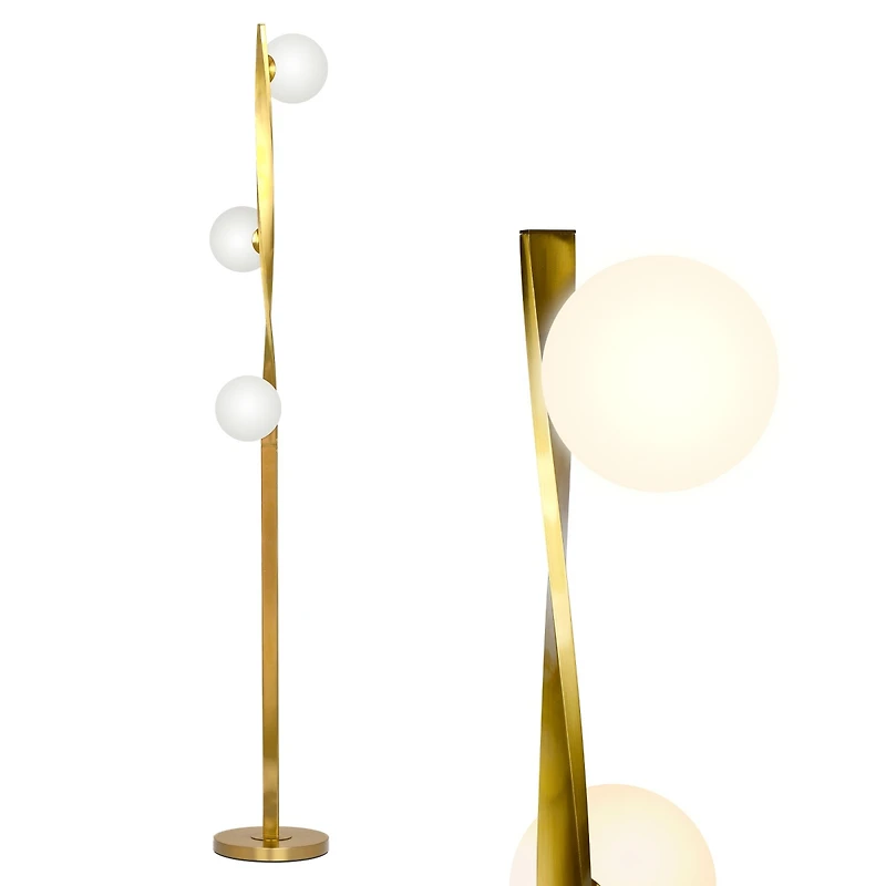 Nola Contemporary Twist Gold Led Floor Lamp with Globe Shades (60")