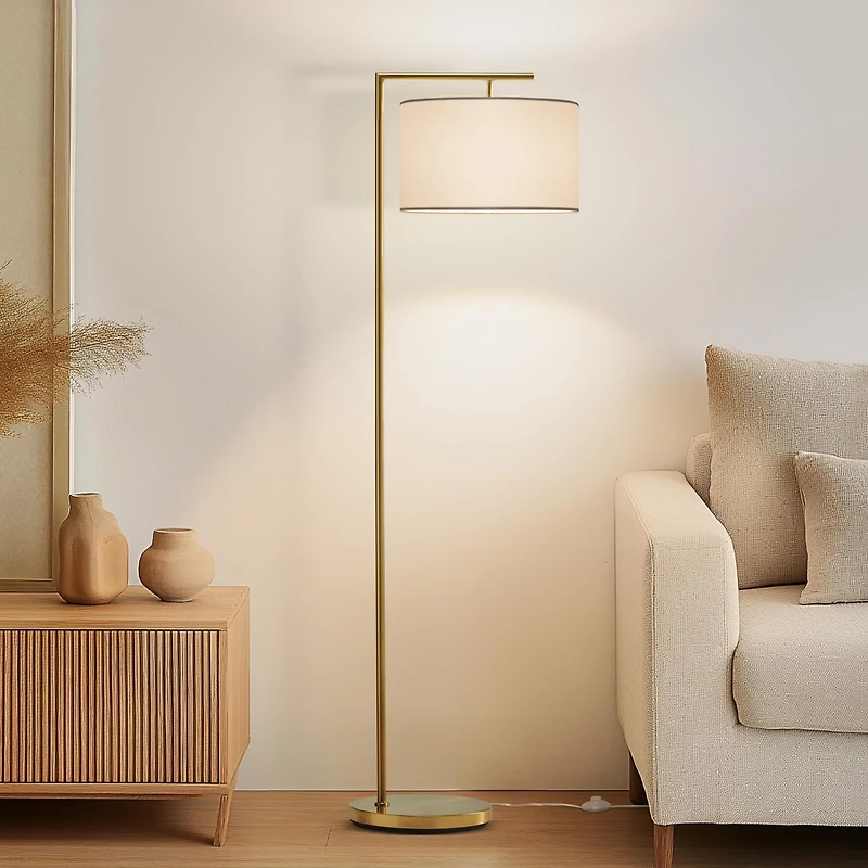 Brightech Montage Modern 60" Led Arc Floor Lamp with Fabric Drum Shade, Smart Plug Compatible, Bulb Included