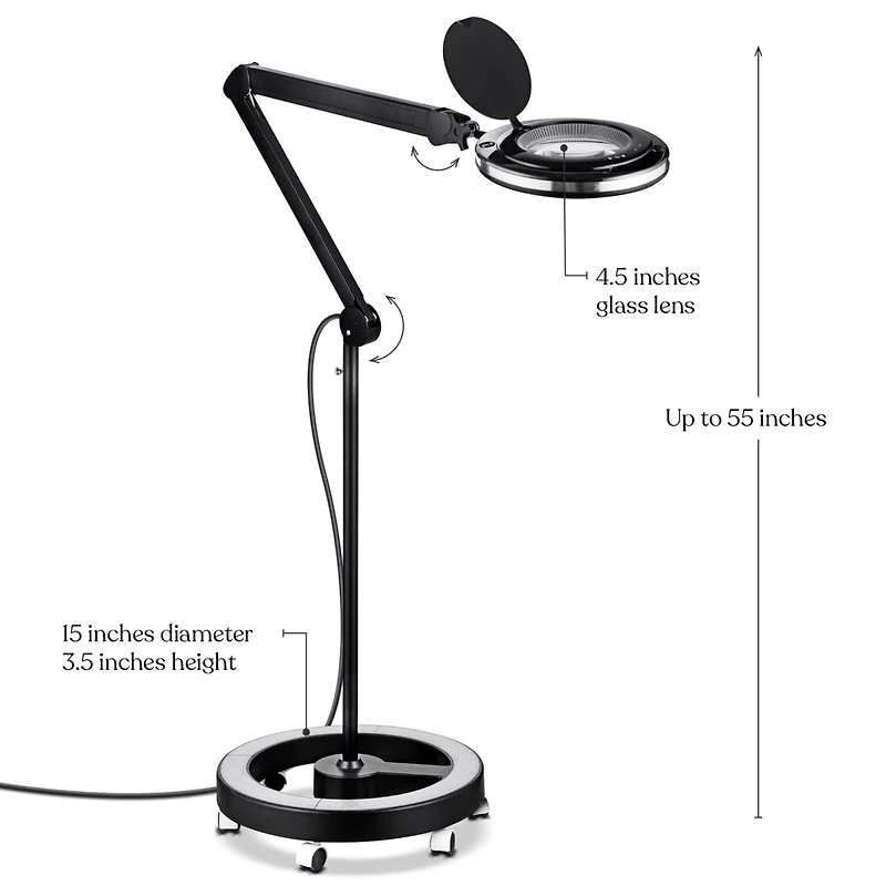 Brightech Lightview Pro 55 in. Led Rolling Floor Lamp (2.25X) with 3-Way Dimming