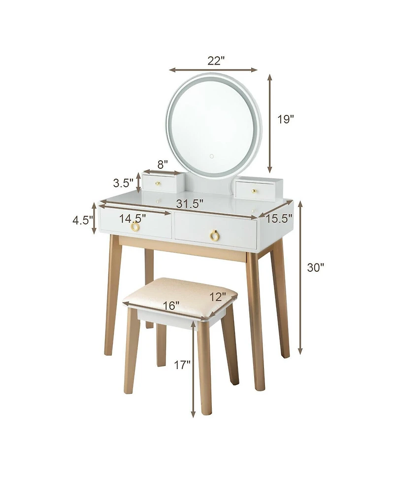 Makeup Vanity Table 3 Color Lighting Modes Jewelry Dressing
