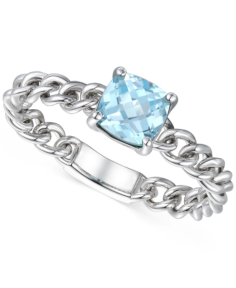Amethyst Solitaire Chain Link Ring (7/8 ct. t.w.) 14k Rose Gold-Plated Sterling Silver (Also Blue Topaz, Emerald, Sapphire and Ruby)