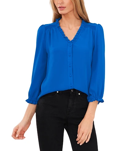 CeCe Women's Ruffled Button-Front 3/4-Sleeve Blouse