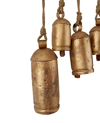 Rosemary Lane Bronze Metal Tibetan Inspired Meditation Decorative Cow Bell with Jute Hanging Rope and Rod 48" x 6" x 20"
