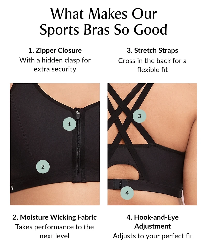 Glamorise Plus Full Figure Zip Up Front Closure Sports Wirefree Bra 9266