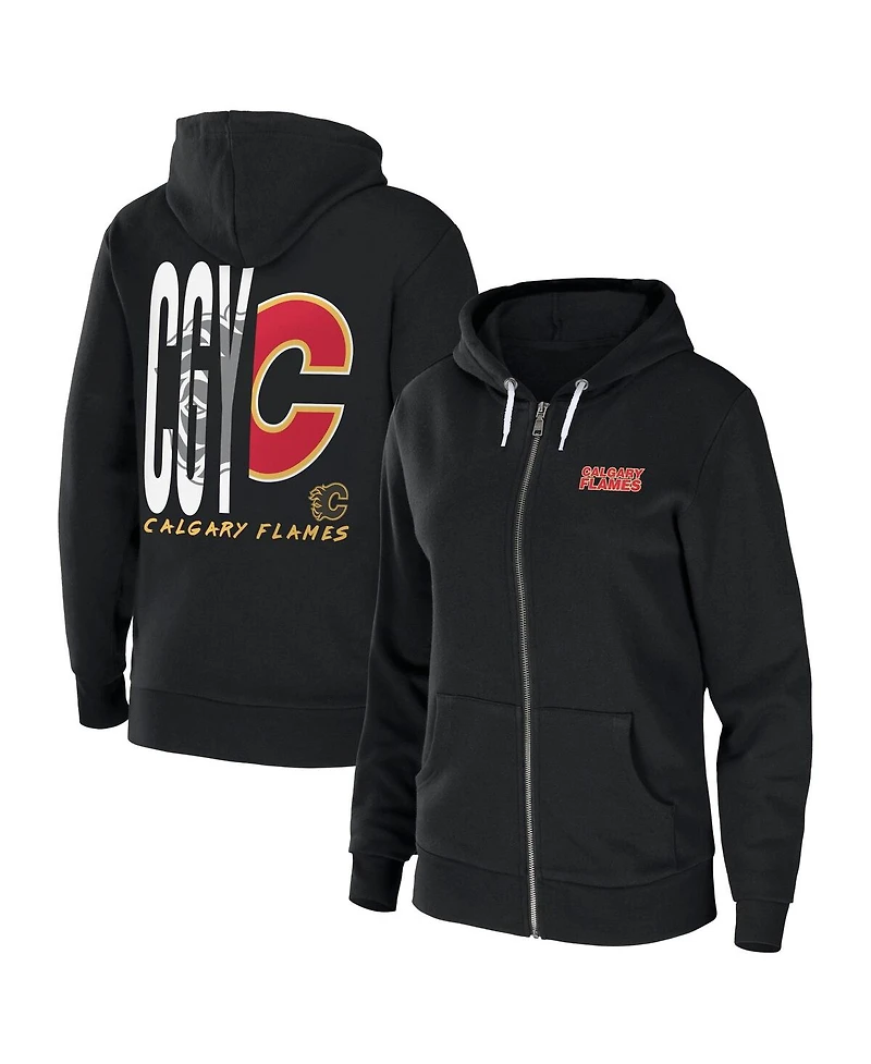 Women's Wear by Erin Andrews Black Calgary Flames Sponge Fleece Full-Zip Hoodie
