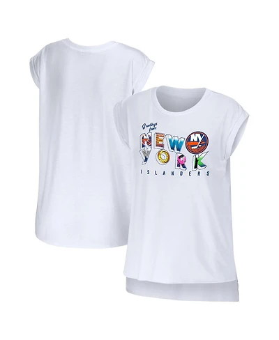 Women's Wear by Erin Andrews White New York Islanders Greetings From Muscle T-shirt