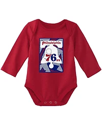 Infant Boys and Girls Mitchell & Ness Royal, Red Philadelphia 76ers Hardwood Classics Bodysuits Cuffed Knit Hat Set